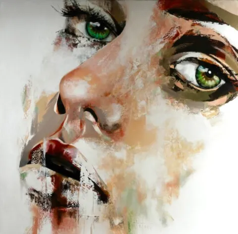 Samsara - 100x100cm Samsara— Peinture à l'huile originale (original oil painting) — Série des visages évanescents par Olivier Talon, French painter à L'Isle-sur-la-Sorgue