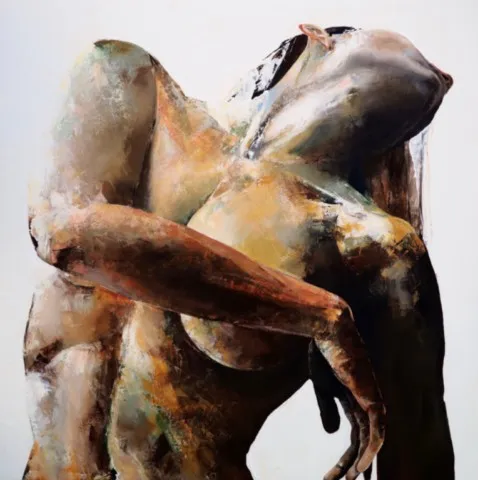 Vertige - 100x100cm Vertige — Peinture à l'huile originale (original oil painting) — Série des visages évanescents par Olivier Talon, French painter à L'Isle-sur-la-Sorgue